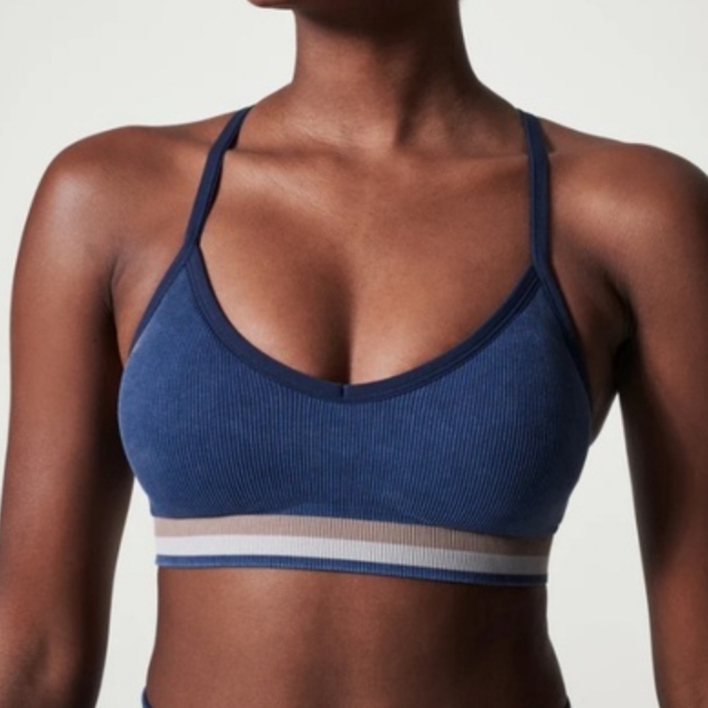 Spanx seamless navy ribbed acid wash sports bra